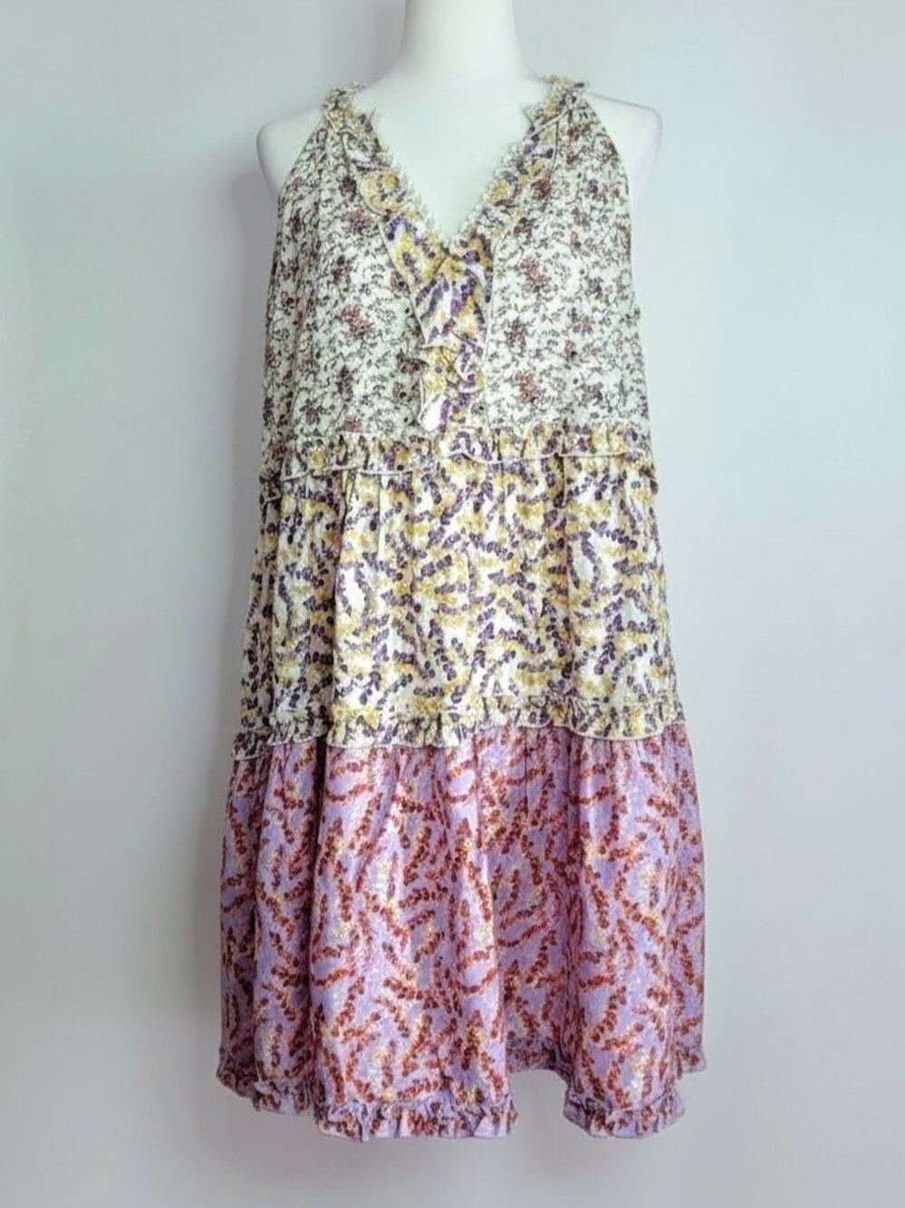 Boho HAILEY & CO Cottage Prairie Tiered Sleeveless V-Neck Peasant Dress Size L